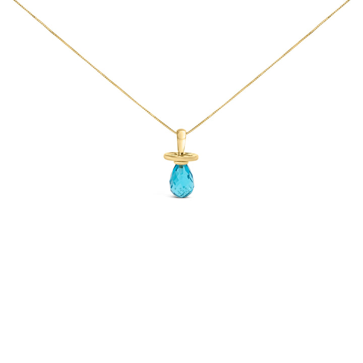 14K Yellow Gold and Blue Quartz Pacifier Pendant Necklace - 18" Inches