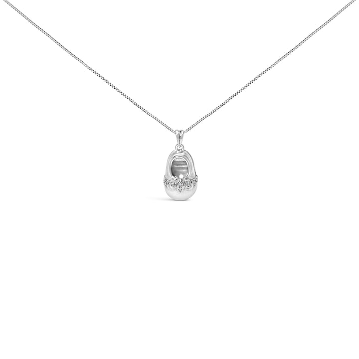 14K White Gold Diamond Accent Baby Shoe with Bow Pendant 18" Necklace (G-H Color, SI1-SI2 Clarity)