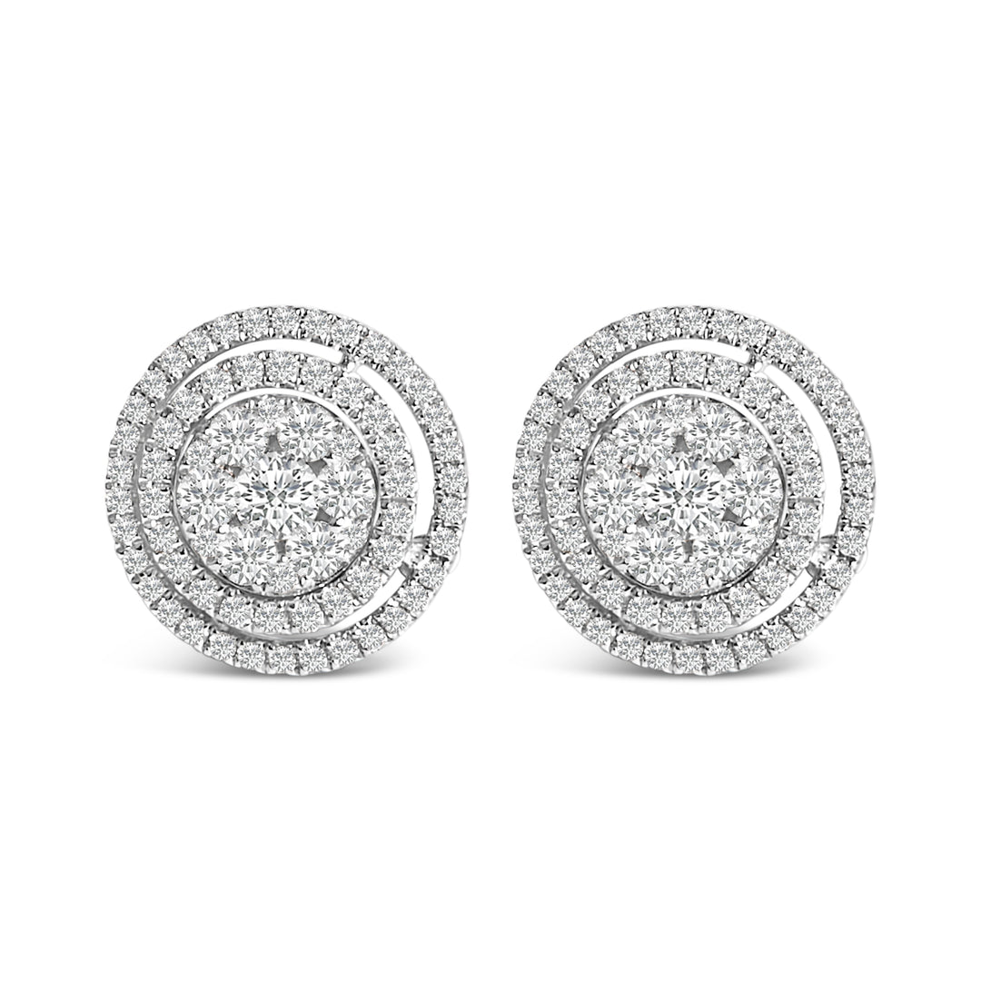 14K Gold 1 3/8 Cttw Diamond Cluster and Double Halo Stud Earring (G-H Color, SI1-SI2 Clarity)