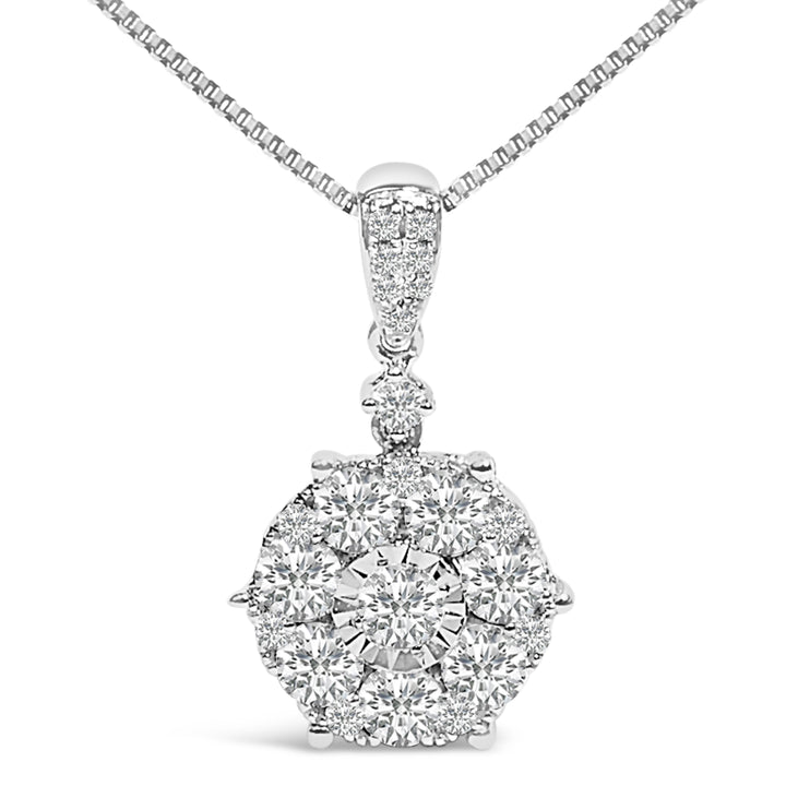 14K White Gold 1 1/5 Cttw Diamond Composite Cluster Pendant Necklace (F-G Color, VS2-SI1 Clarity) - 18" Inches
