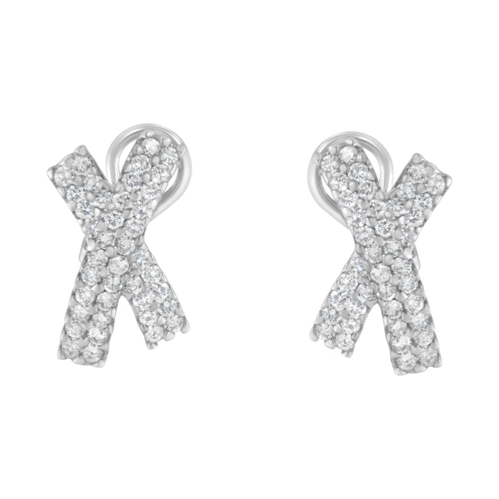 14K White Gold 2.0 Cttw Round-Brilliant Cut Diamond Domed X Shaped Omega Back Stud Earrings (H-I Color, I1-I2 Clarity)
