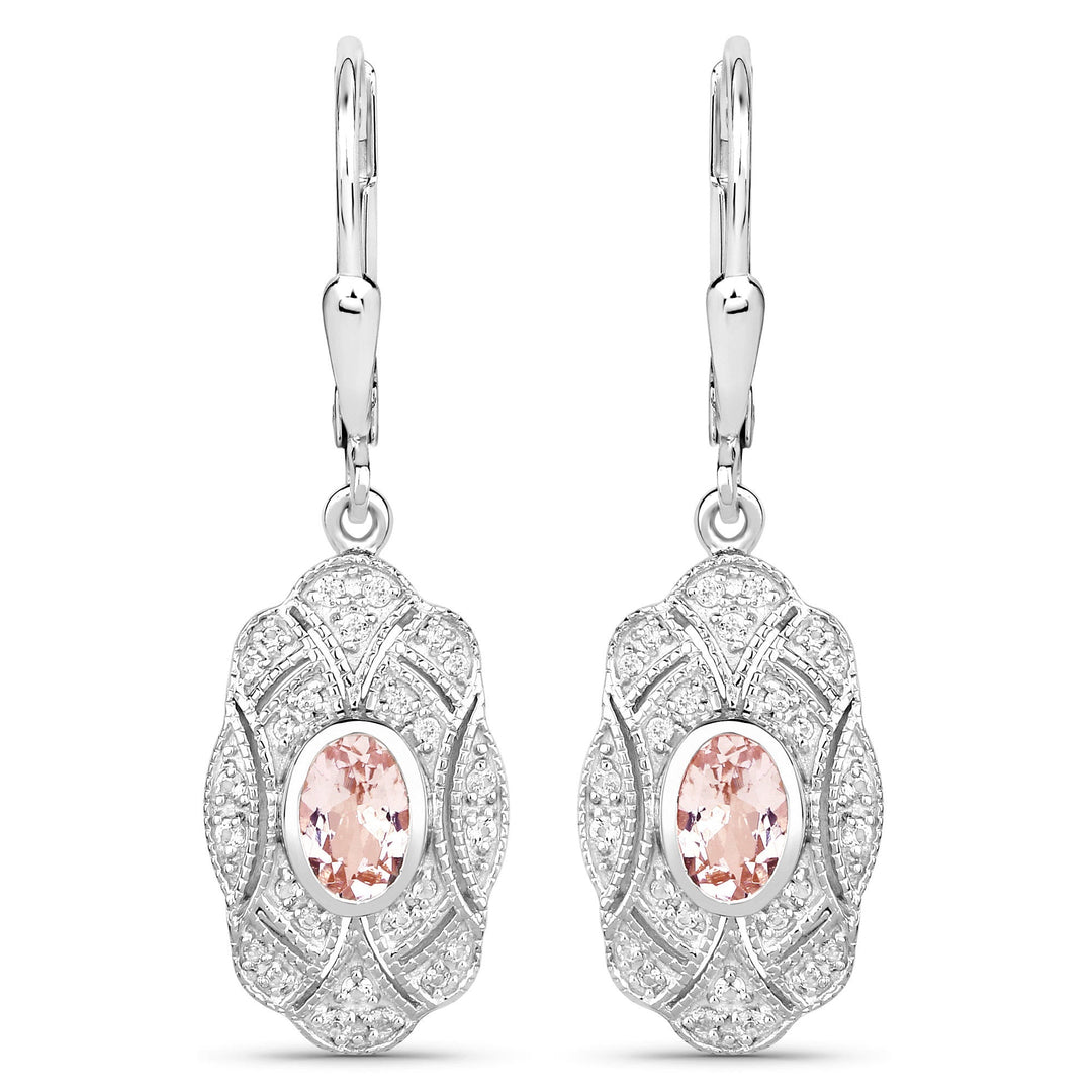 1.04 Carat Genuine Morganite and White Topaz .925 Sterling Silver Earrings