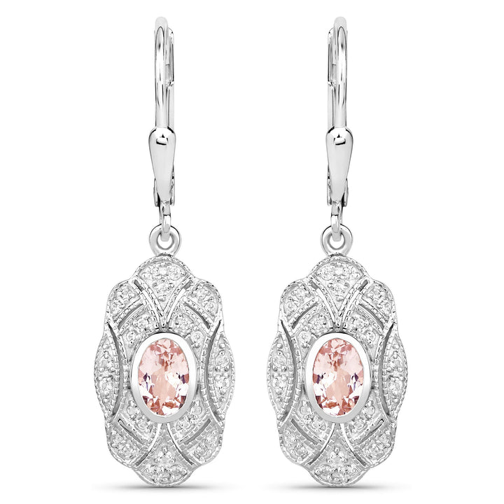 1.04 Carat Genuine Morganite and White Topaz .925 Sterling Silver Earrings