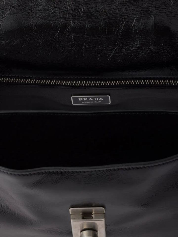 Prada Women Medium Glossy Finish Leather Work Handbag