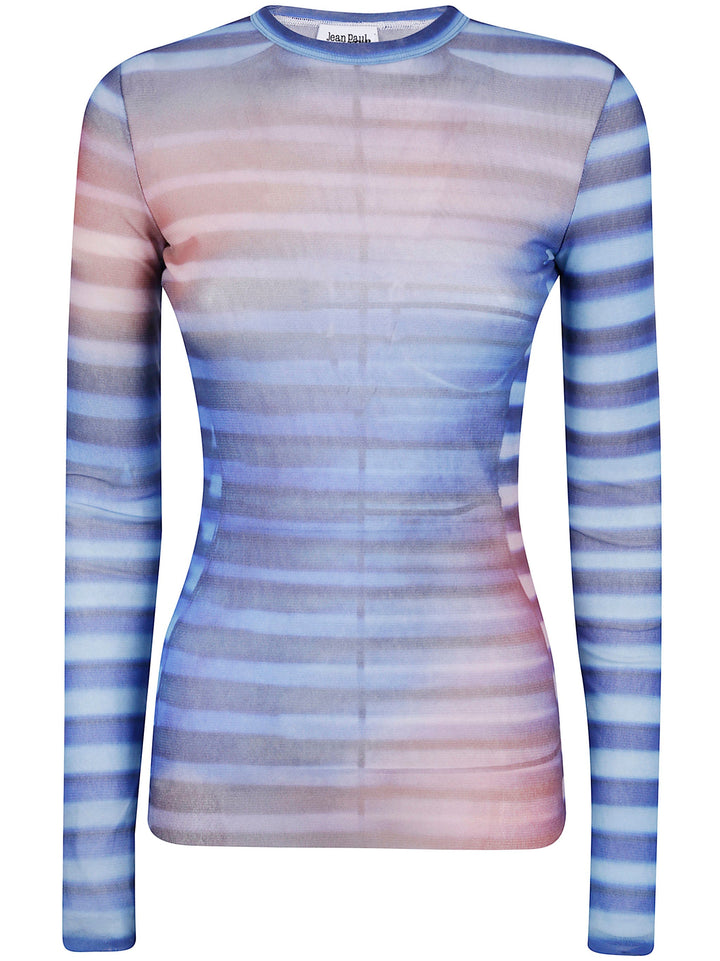 Jean Paul Gaultier Women Mesh Long Sleeves Top Printed "Air"