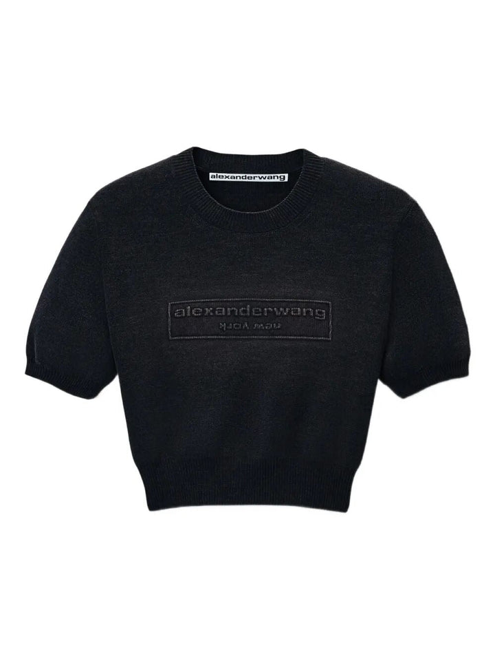 Alexander Wang Women Cotton-Blend Chenille Cropped Pullover With Logo