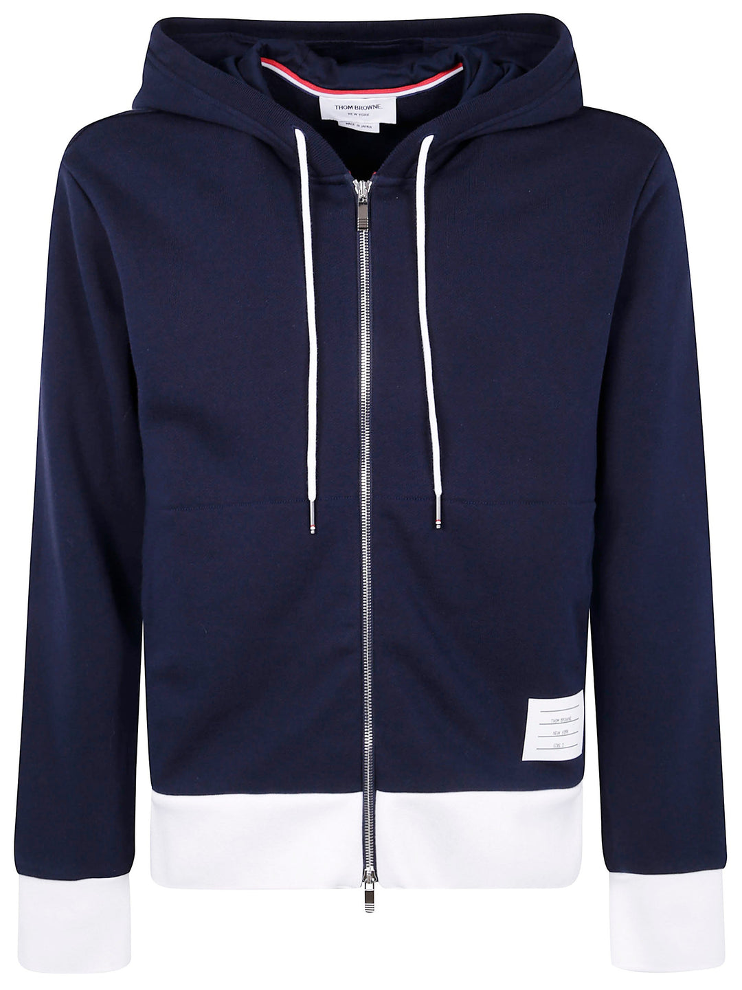 Thom Browne Men Zip Up Hoodie With Engineered 4 Bar In Color Blocked Solid Classic Loopback Jersey