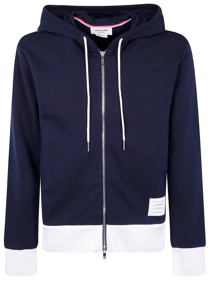 Thom Browne Men Zip Up Hoodie With Engineered 4 Bar In Color Blocked Solid Classic Loopback Jersey