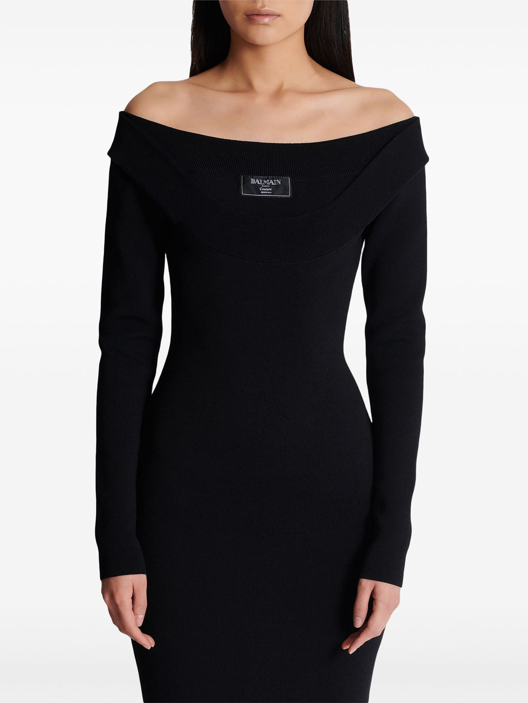 Balmain Women Ls Double Collar Knit Zipped Midi Dress