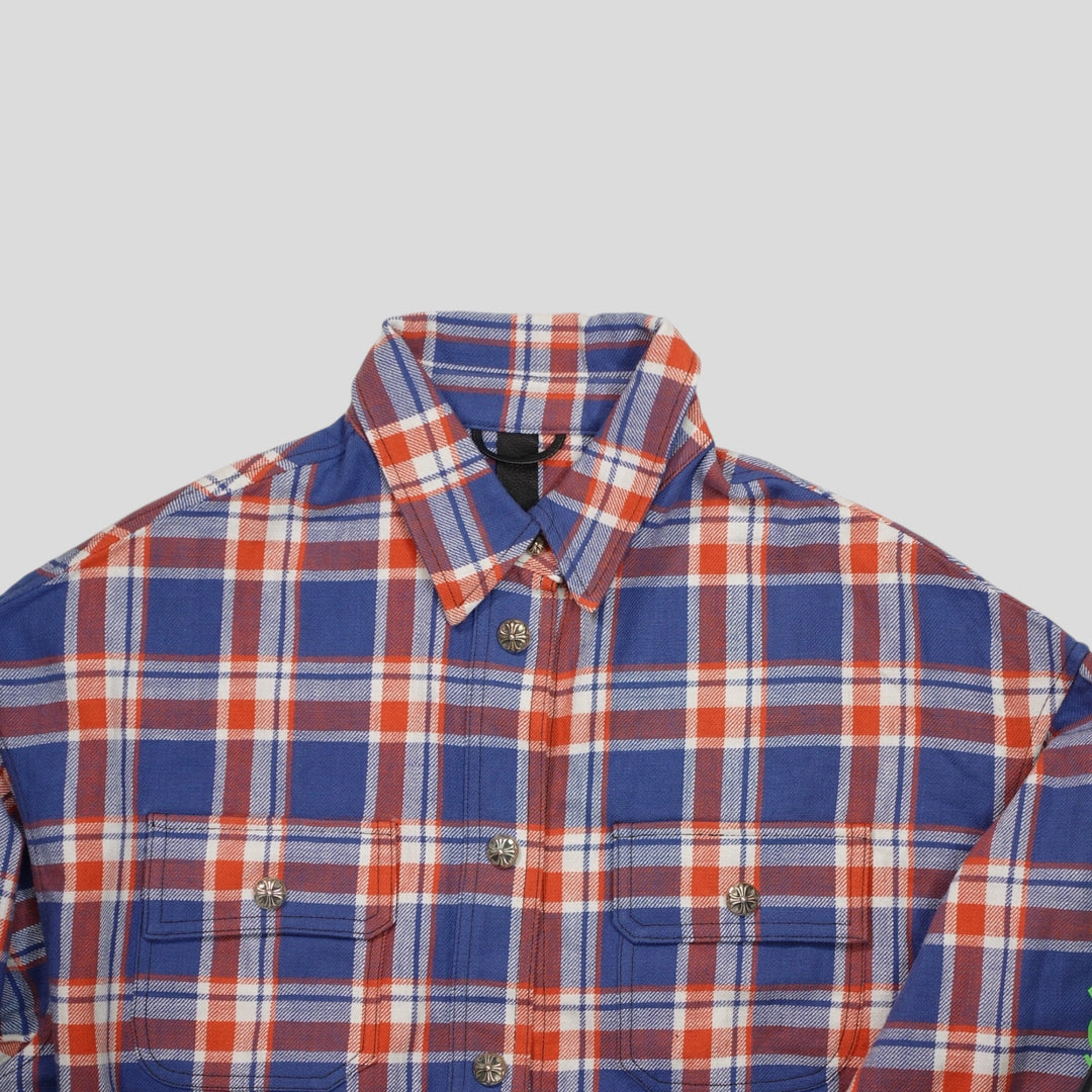 Chrome Heart Sleeve Logo Flannel Shirt in Blue/Red