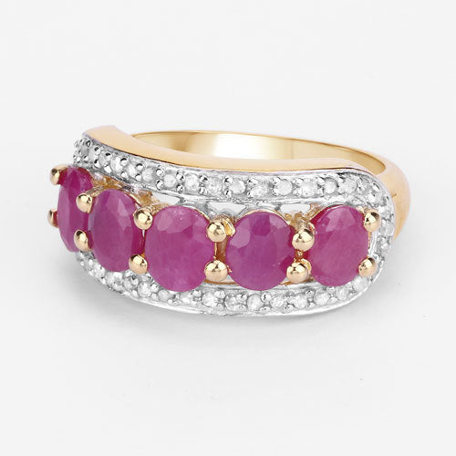 1.74 Carat Genuine Ruby and White Diamond .925 Sterling Silver Ring