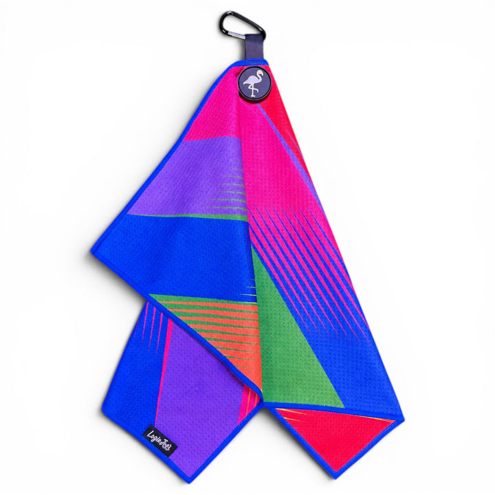 Retro Rainbow Rush Golf Towel | 24” x 16” Microfiber Towel | Magnetic Clip &amp; Carabiner | Premium Golf Accessory