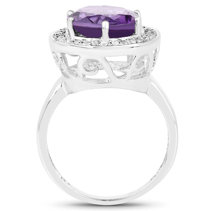 4.27 Carat Genuine Amethyst and White Topaz .925 Sterling Silver Ring