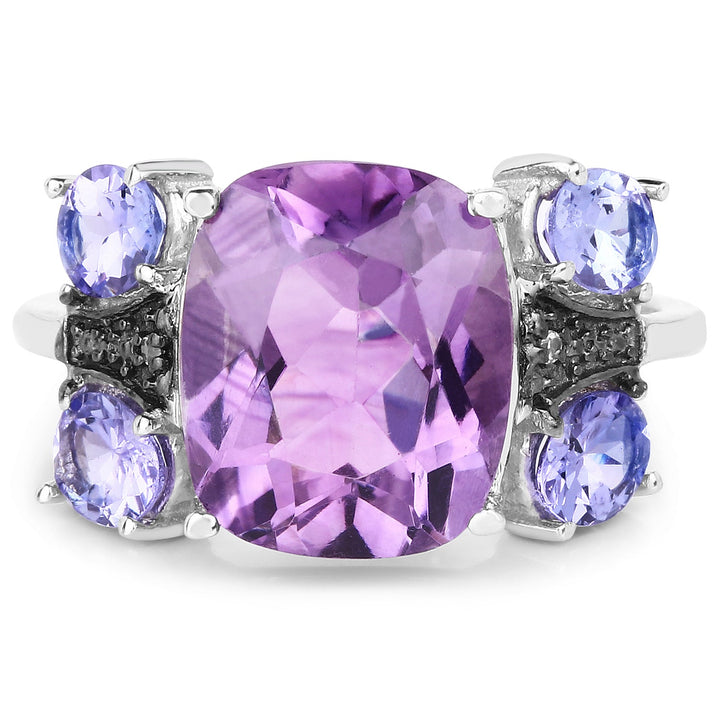 5.53 Carat Genuine Amethyst, Tanzanite &amp; White Topaz .925 Sterling Silver Ring
