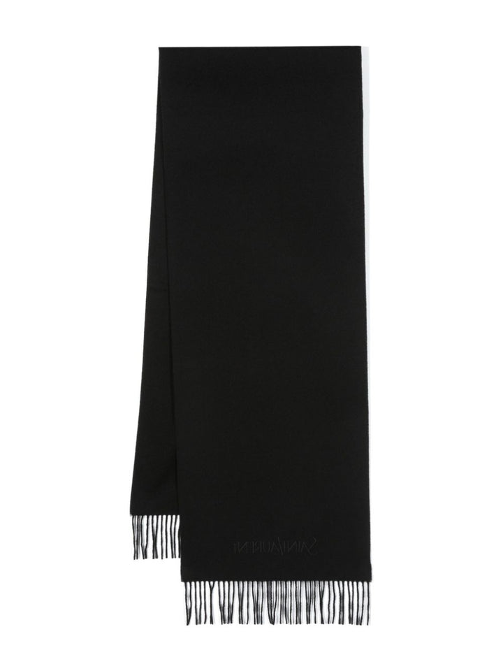 Saint Laurent Men Embroidered Logo Rectangular Scarf In Cashemre Jacquard