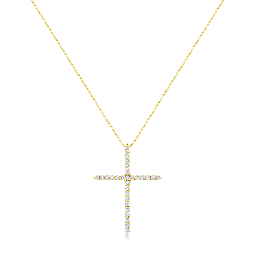 10K Yellow Gold 3.00 cttw Round-Cut Diamond Cross 18" Pendant Necklace (J-K Color, I1-I2 Clarity)