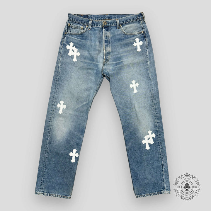 Chrome Hearts White Cross Patch Jeans