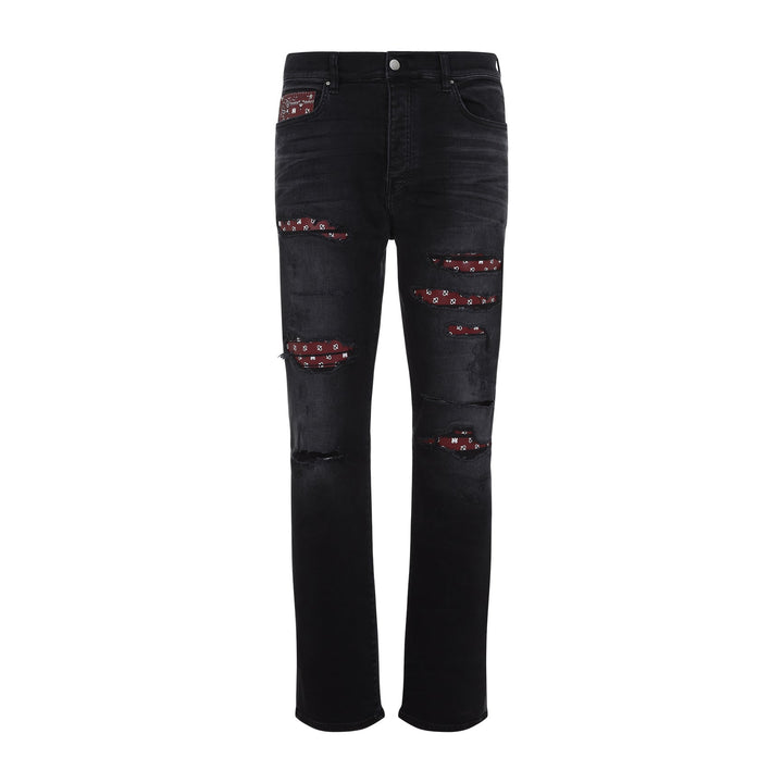 Amiri Leather Bandana Repaired Slim Jeans Men