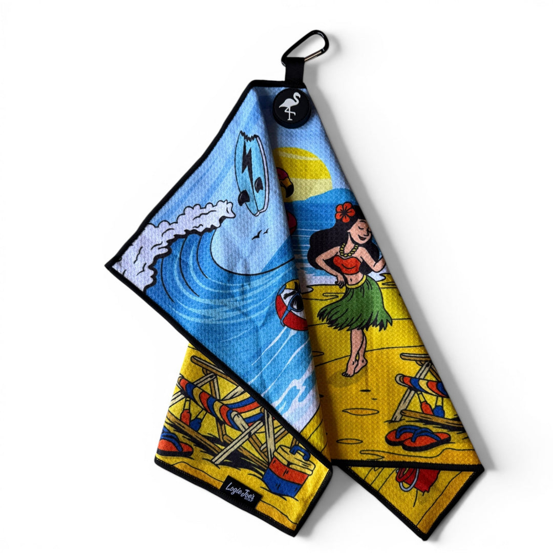 Beach Party Golf Towel | 24” x 16” Microfiber Towel | Magnetic Clip &amp; Carabiner | Premium Golf Accessory
