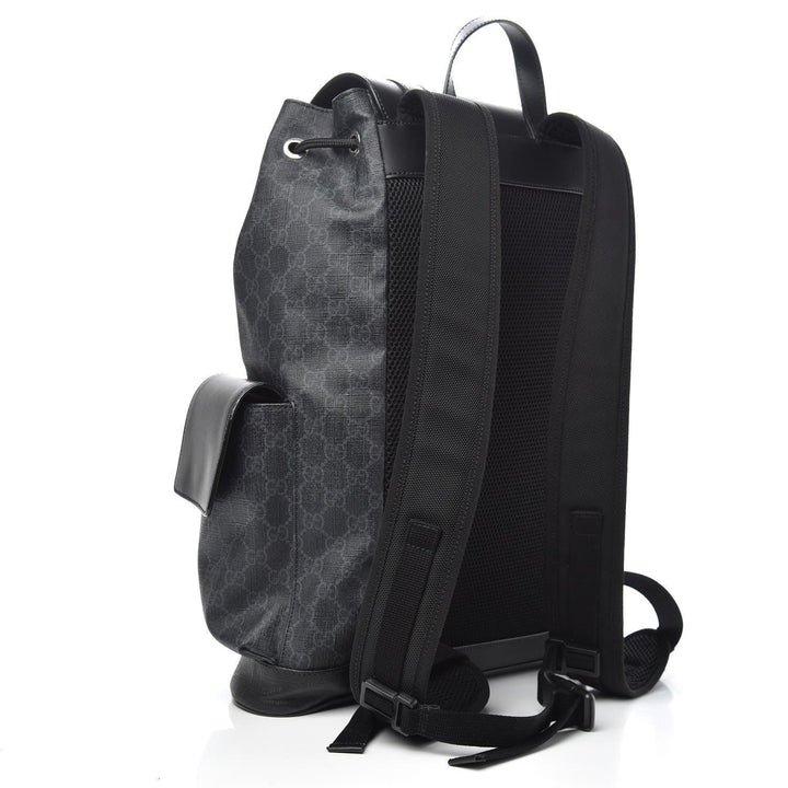 Gucci Soft GG Supreme Monogram Appia Calfskin Web Double Buckle Backpack Black