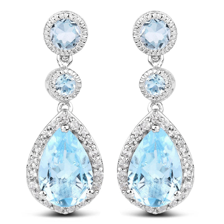 9.46 Carat Genuine Blue Topaz & White Topaz .925 Sterling Silver Earrings