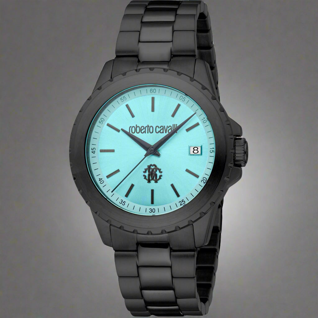 Roberto Cavalli men's blue dial black steel Watches