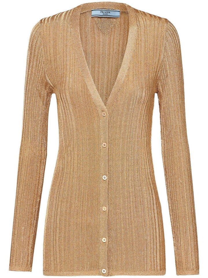 Prada Women V-Neck Lamé Viscose Cardigan