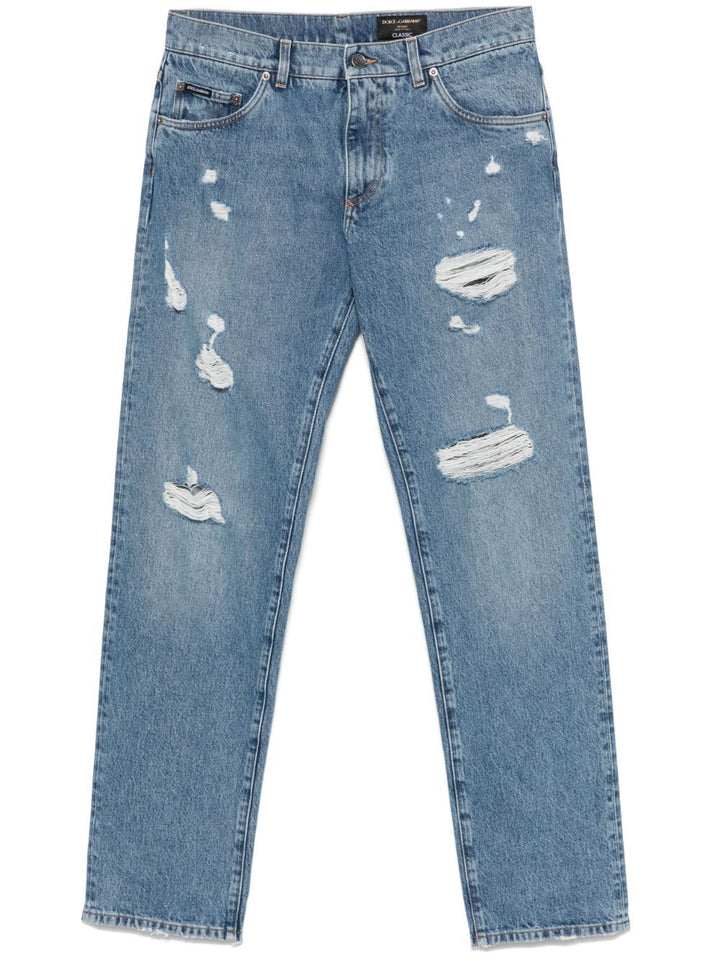 Dolce & Gabbana Men Classic Five-Pocket Cotton Jeans With Abrasions