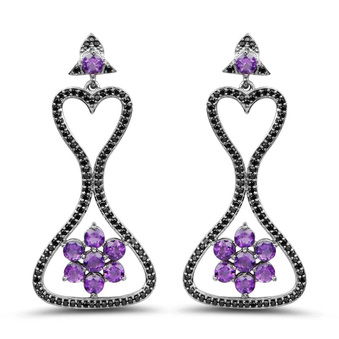 6.31 Carat Genuine Amethyst & Black Spinel .925 Sterling Silver Earrings