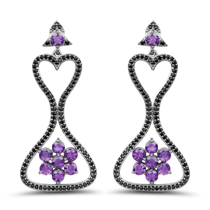 6.31 Carat Genuine Amethyst & Black Spinel .925 Sterling Silver Earrings
