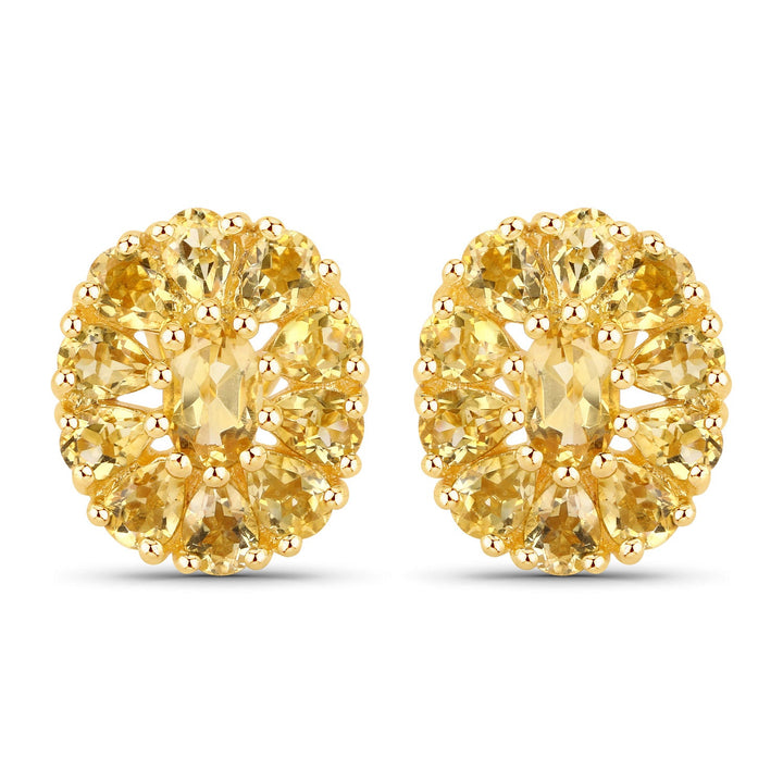 18K Yellow Gold Plated 4.06 Carat Genuine Citrine .925 Sterling Silver Earrings
