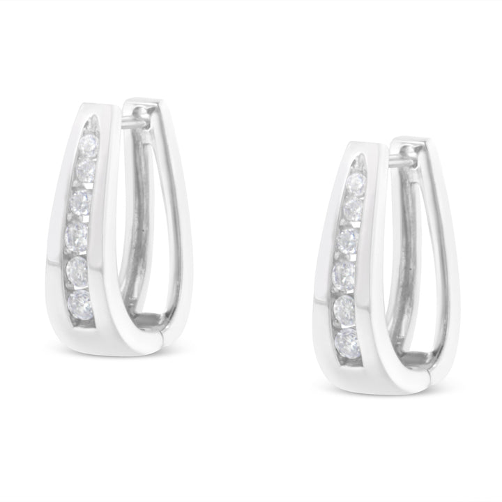14k White Gold 1/4 Cttw Channel-Set Brilliant Round-Cut Diamond Hoop Earrings (I-J Color, I2-I3 Clarity)