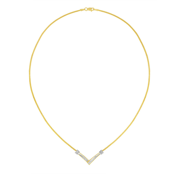14K Yellow and White Gold 1/4 Cttw Princess Cut Diamond Channel-Set â€œVâ€ Shape 18" Pendant Necklace (H-I Color, SI2-I1 Clarity)