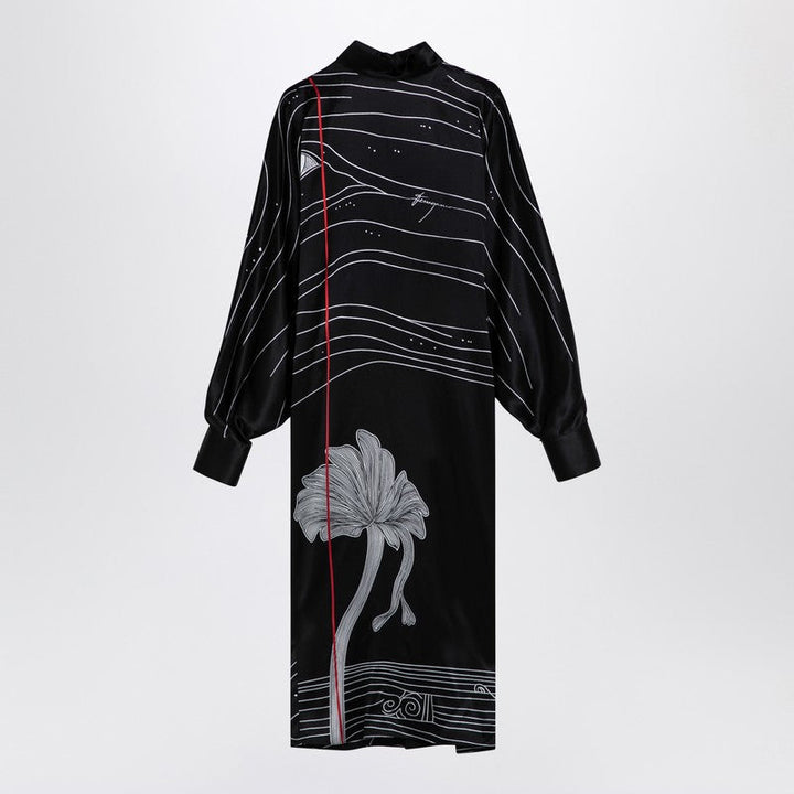 Ferragamo Black Silk Satin Midi Dress Women