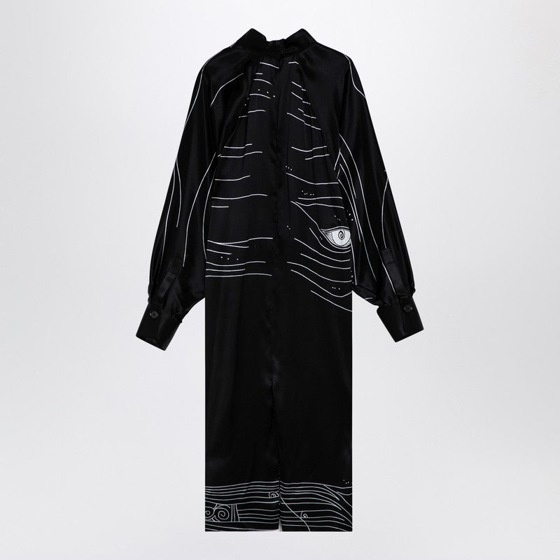Ferragamo Black Silk Satin Midi Dress Women