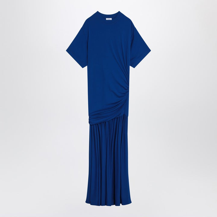 Ferragamo Long Blue Dress With Draping Women