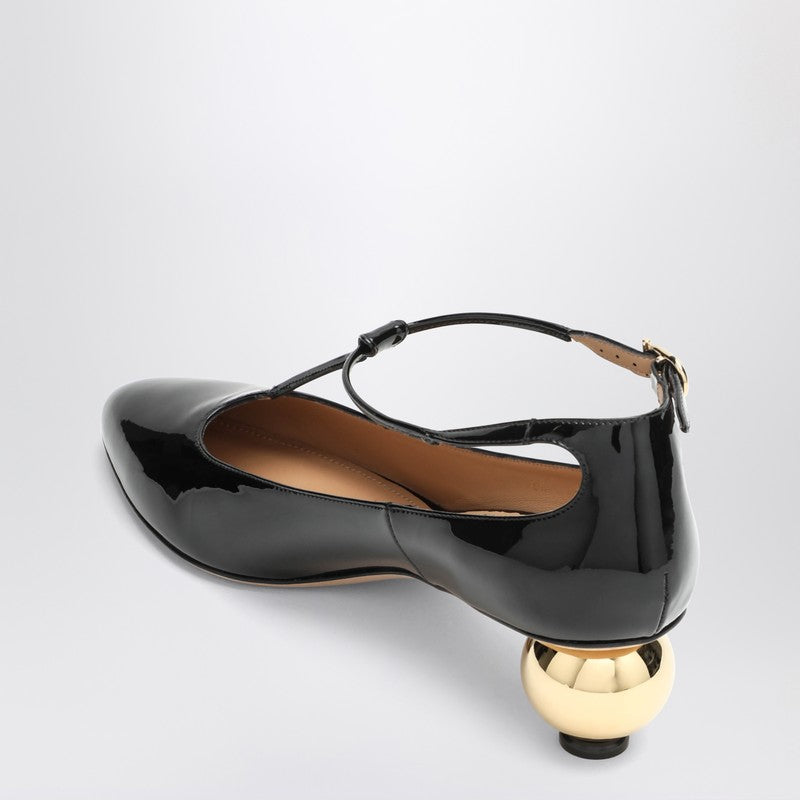 Ferragamo Black Patent T-Strap Décolleté Women