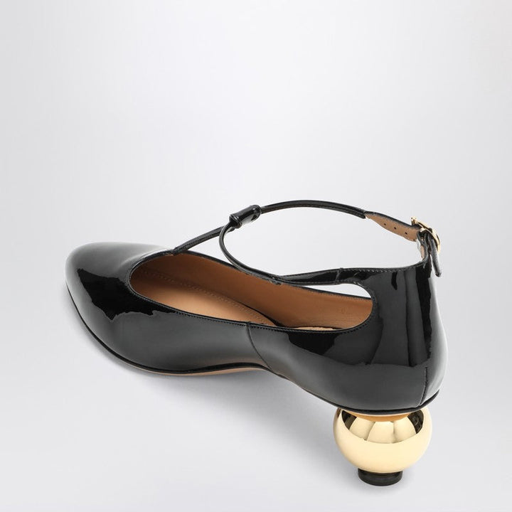 Ferragamo Black Patent T-Strap Décolleté Women