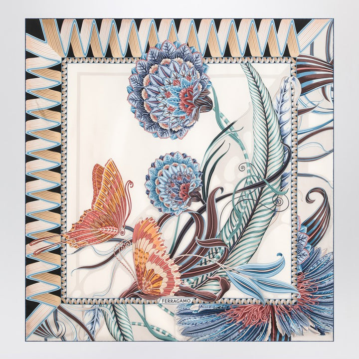 Ferragamo Ivory/Blue Silk Scarf With Giada Print Women