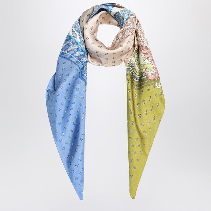 Ferragamo Green/Blue Silk Scarf With Madras Print Women