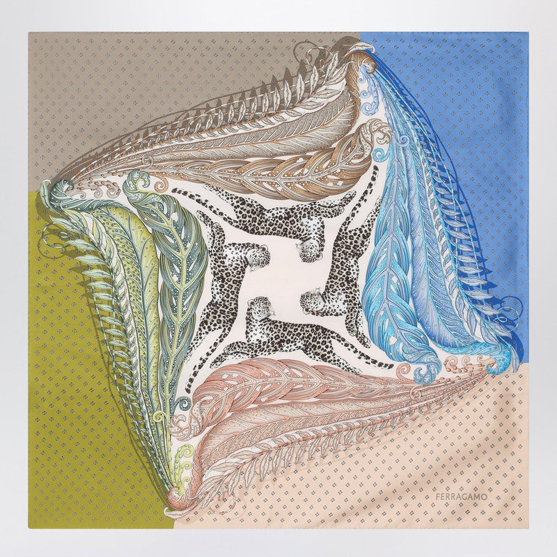 Ferragamo Green/Blue Silk Scarf With Madras Print Women