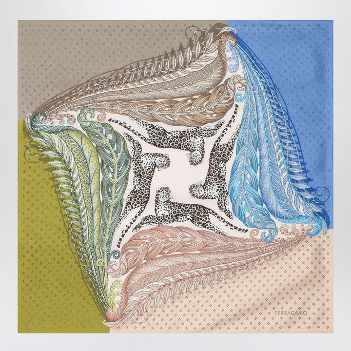 Ferragamo Green/Blue Silk Scarf With Madras Print Women