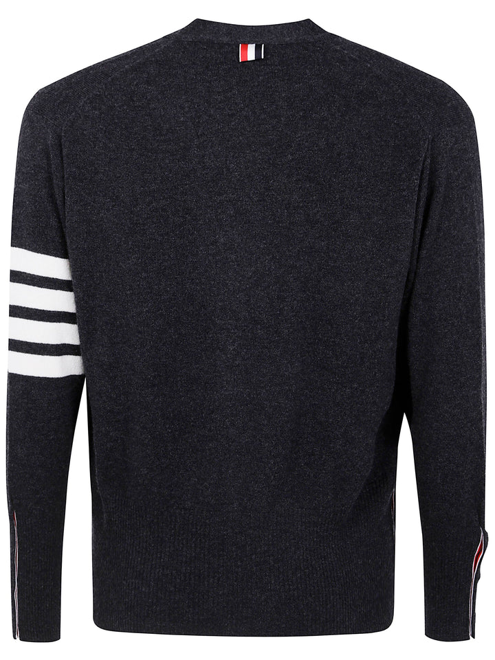 Thom Browne Men Classic Short V Neck Cardigan With White 4 Bar Stripe In Cashmere