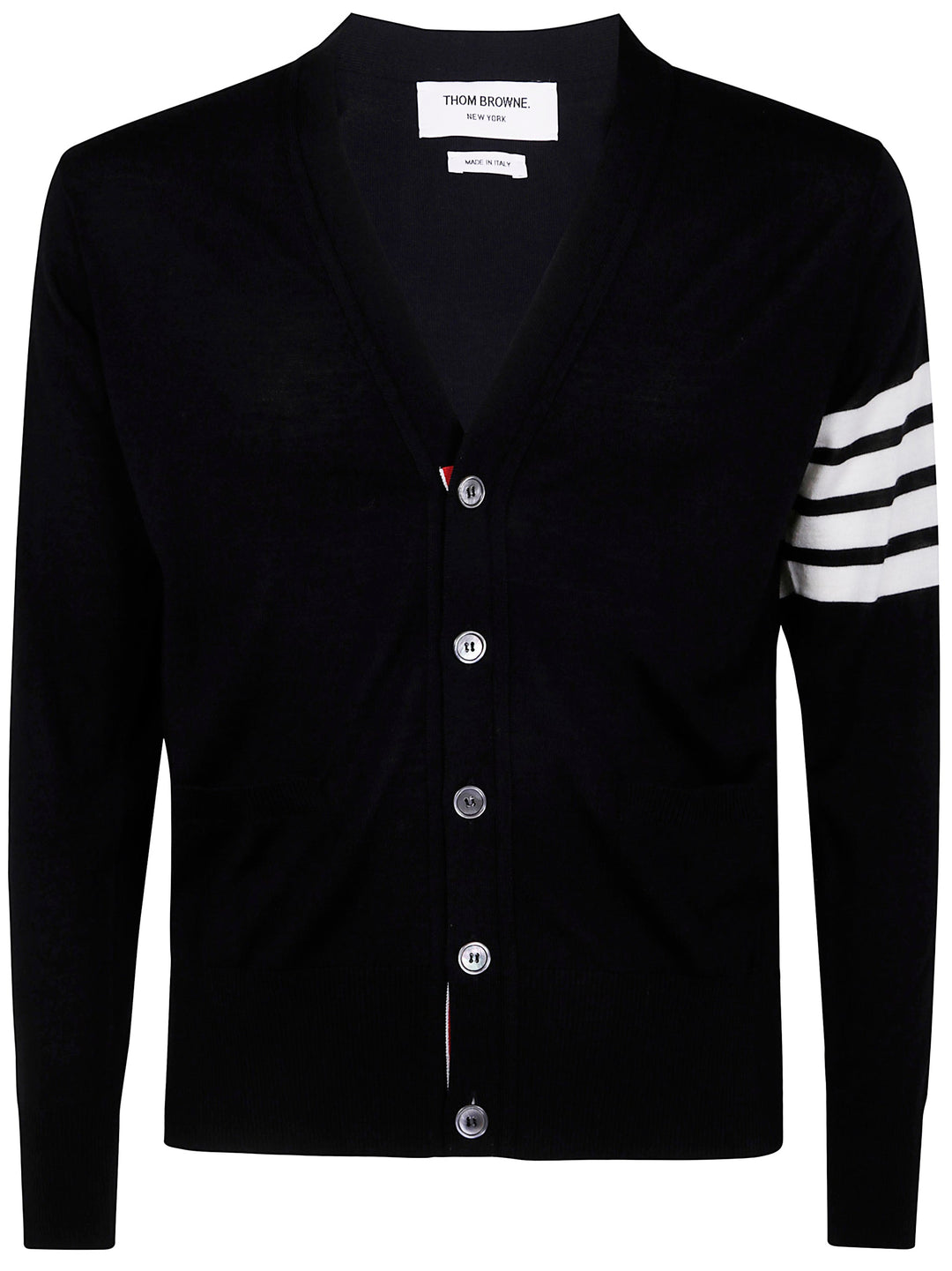 Thom Browne Men Classic V-Neck Cardigan In Fine Merino Wool With 4Bar Stripes