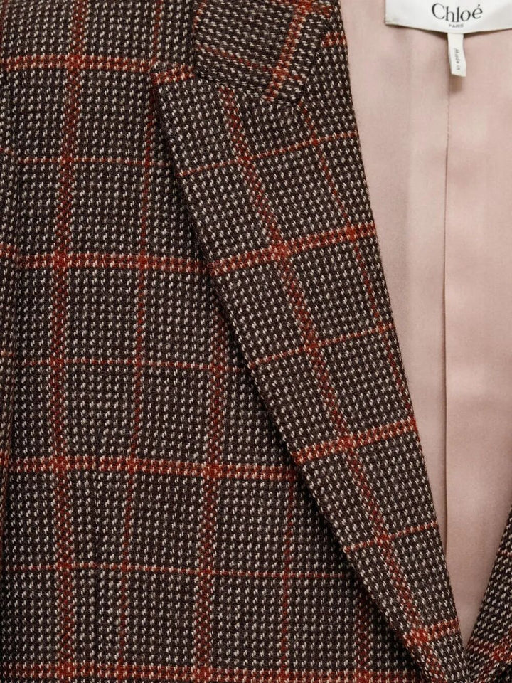 Chloe Women Check Wool Tailored Jacket