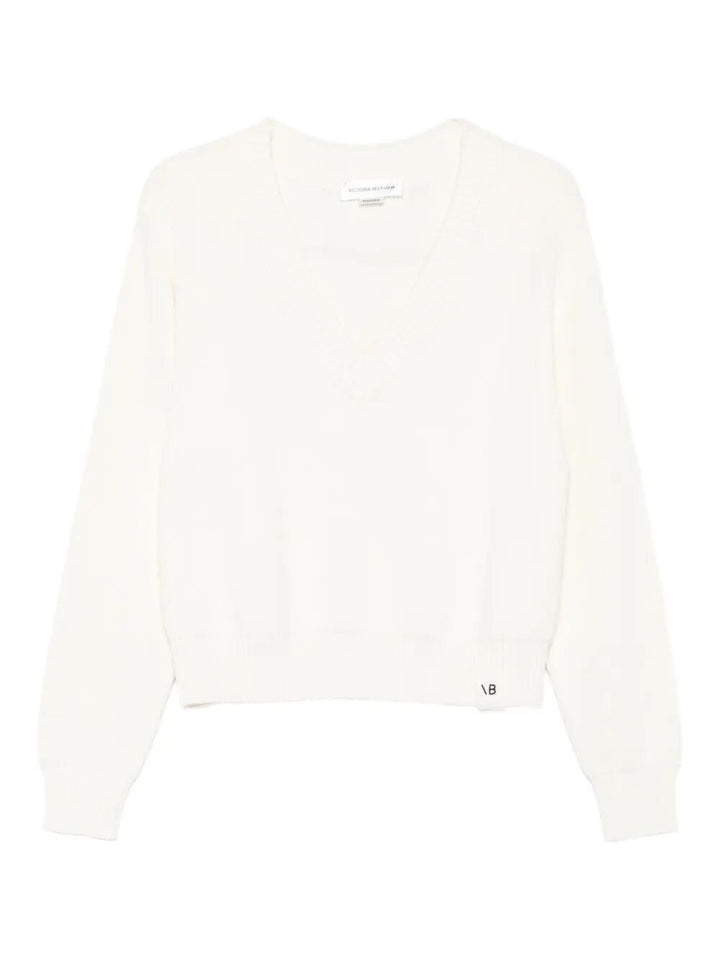 Victoria Beckham Women Relaxed Fit V-Neck Cotton Blend Sweater