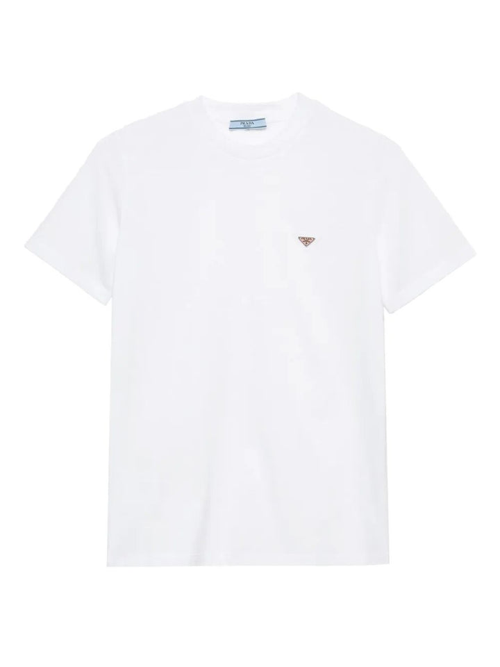 Prada Women Enamel Triangle-Logo Cotton T-Shirt
