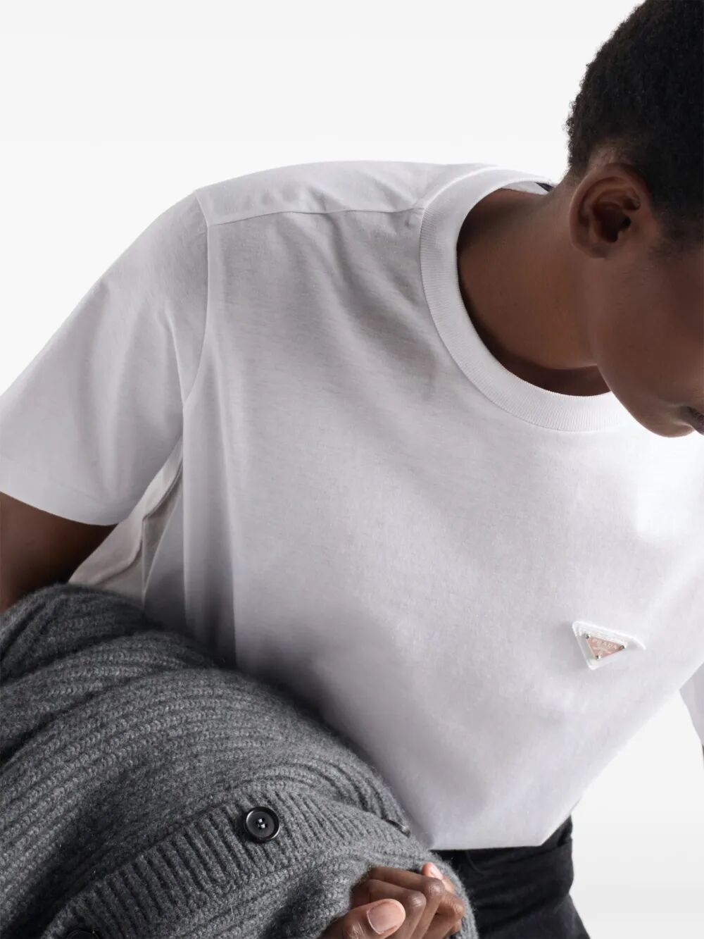 Prada Women Enamel Triangle-Logo Cotton T-Shirt