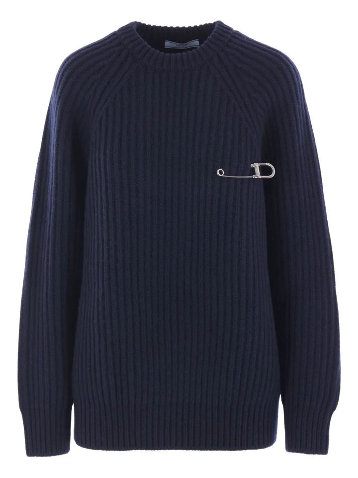 Prada Women Ribbed-Knit Safety-Pin Sweater