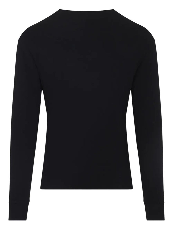Tom Ford Men Henley Cotton Stretch Ribbed Long Sleeved T-Shirt
